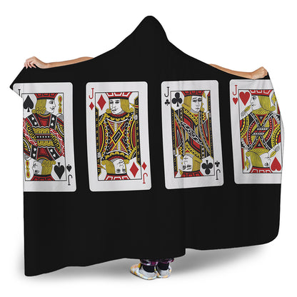 Four Jacks Playing Cards Print Hooded Blanket
