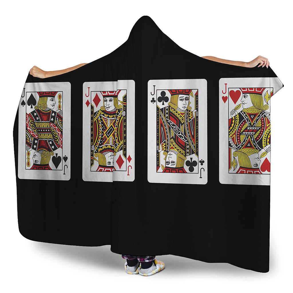 Four Jacks Playing Cards Print Hooded Blanket