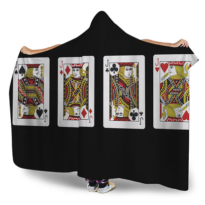 Four Jacks Playing Cards Print Hooded Blanket