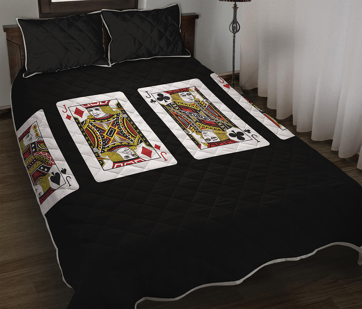 Four Jacks Playing Cards Print Quilt Bed Set