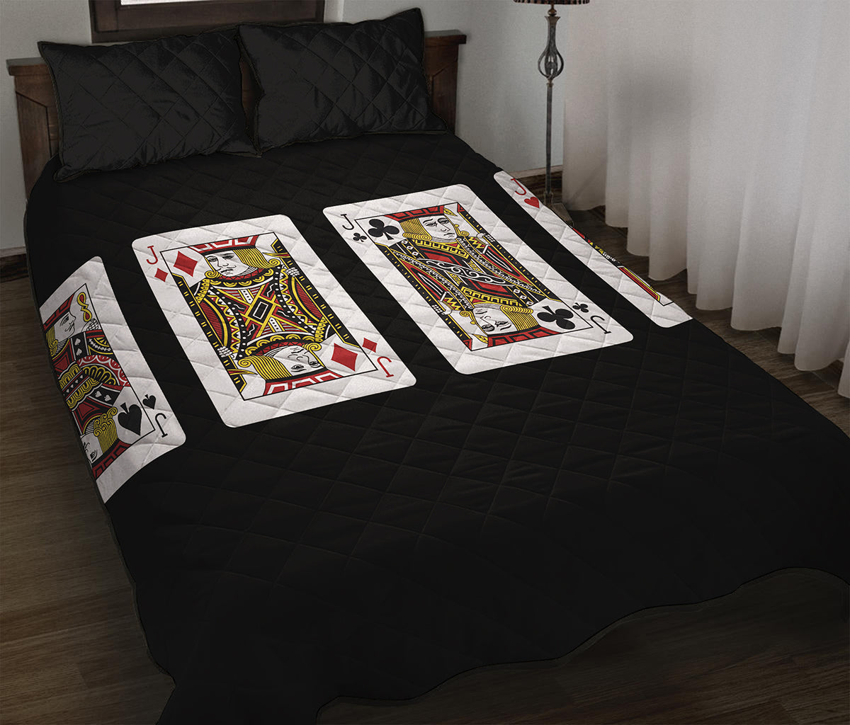 Four Jacks Playing Cards Print Quilt Bed Set