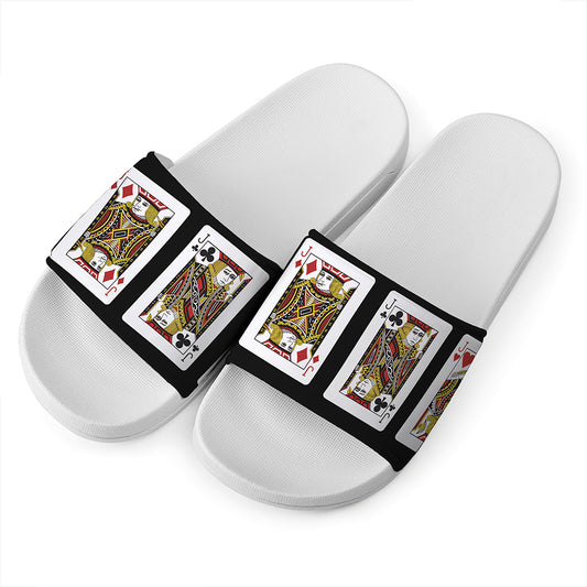 Four Jacks Playing Cards Print White Slide Sandals