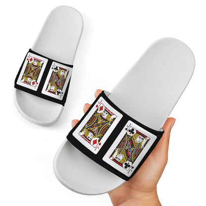 Four Jacks Playing Cards Print White Slide Sandals
