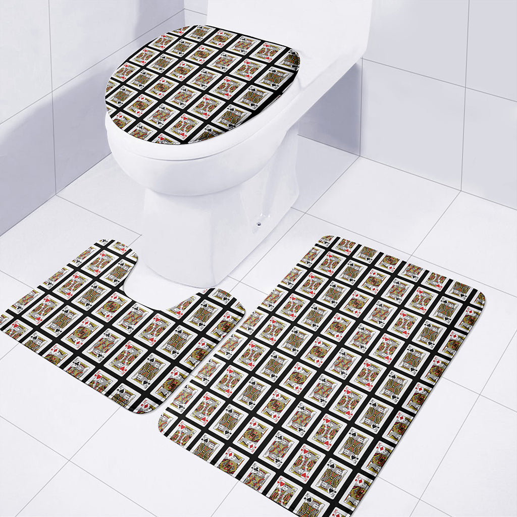 Four Kings Playing Cards Pattern Print 3 Piece Bath Mat Set