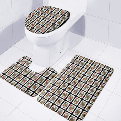 Four Kings Playing Cards Pattern Print 3 Piece Bath Mat Set