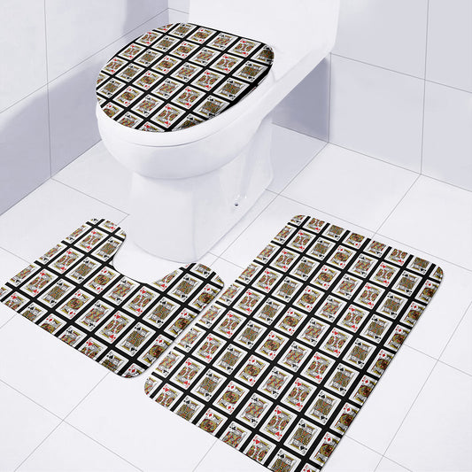 Four Kings Playing Cards Pattern Print 3 Piece Bath Mat Set