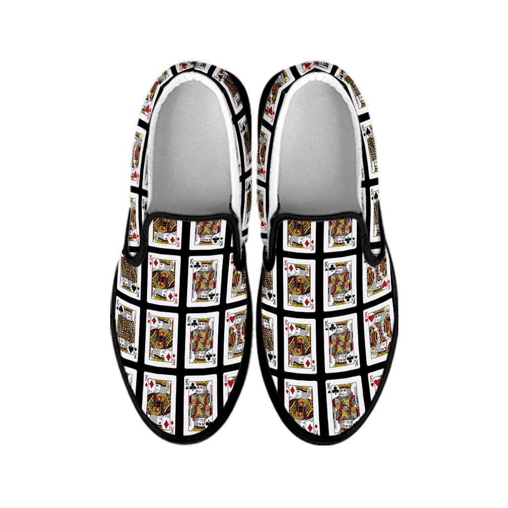 Four Kings Playing Cards Pattern Print Black Slip On Shoes