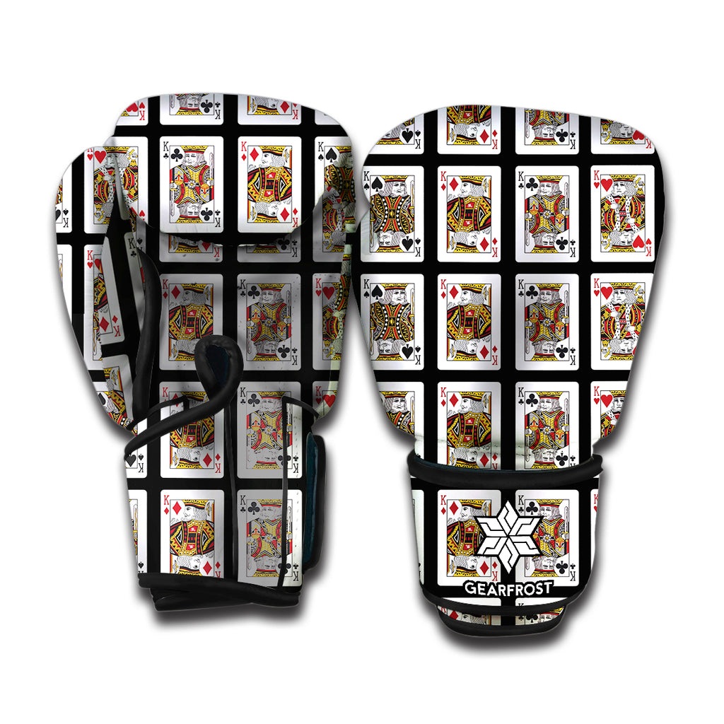 Four Kings Playing Cards Pattern Print Boxing Gloves