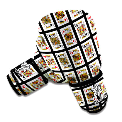 Four Kings Playing Cards Pattern Print Boxing Gloves