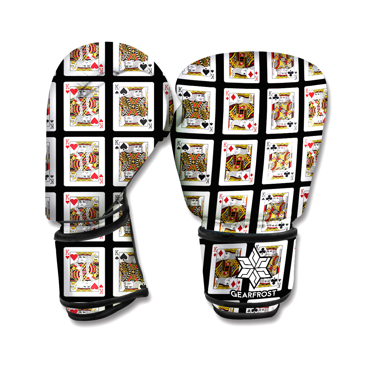 Four Kings Playing Cards Pattern Print Boxing Gloves