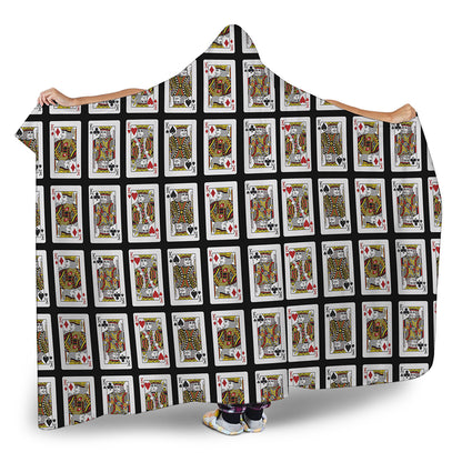 Four Kings Playing Cards Pattern Print Hooded Blanket