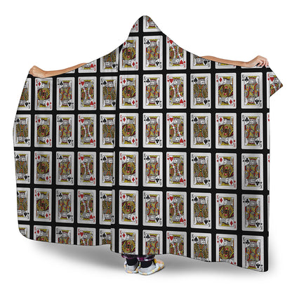 Four Kings Playing Cards Pattern Print Hooded Blanket