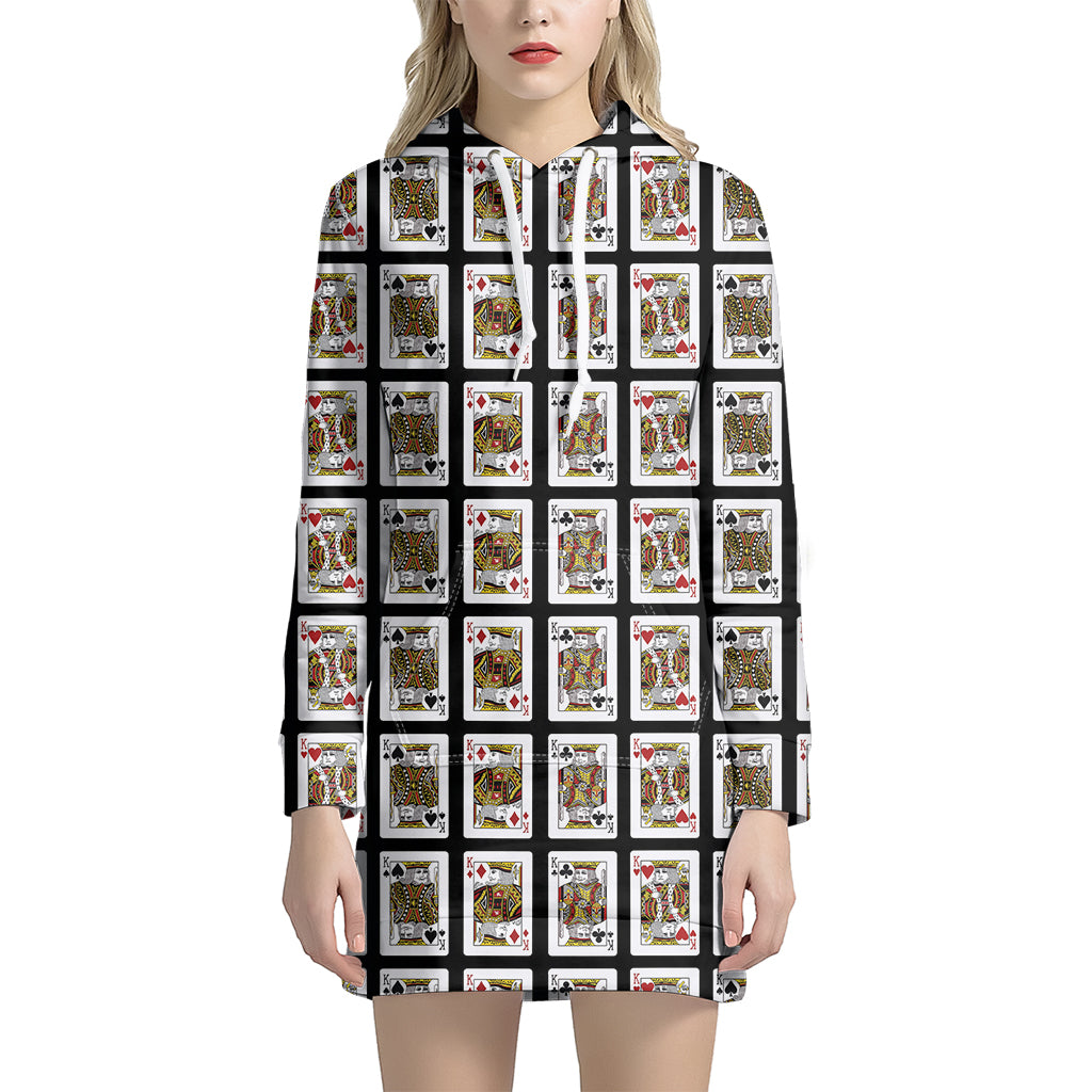 Four Kings Playing Cards Pattern Print Hoodie Dress