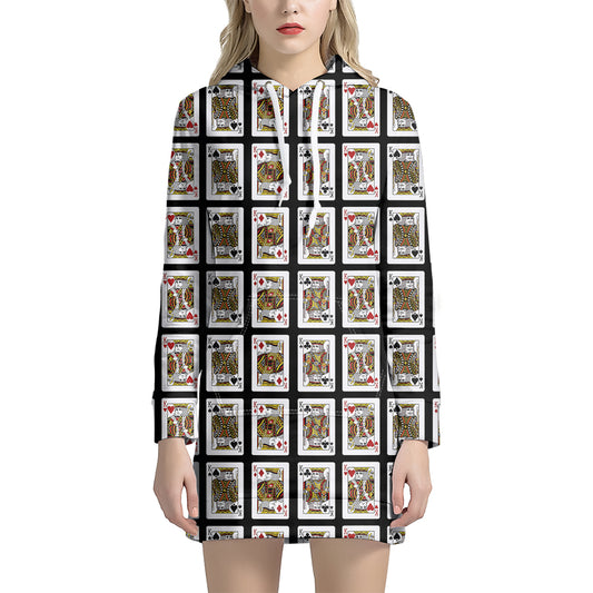 Four Kings Playing Cards Pattern Print Hoodie Dress
