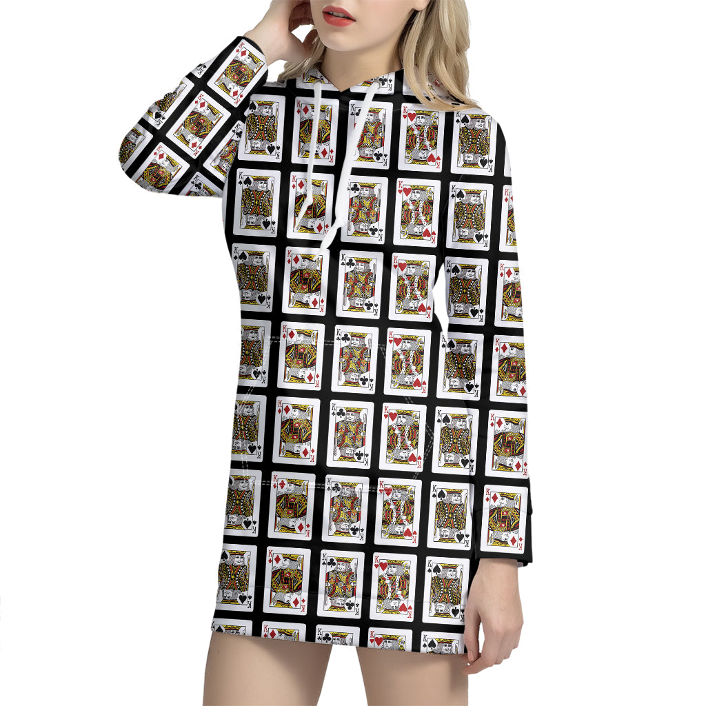 Four Kings Playing Cards Pattern Print Hoodie Dress