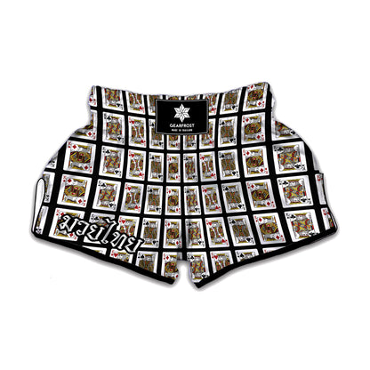 Four Kings Playing Cards Pattern Print Muay Thai Boxing Shorts
