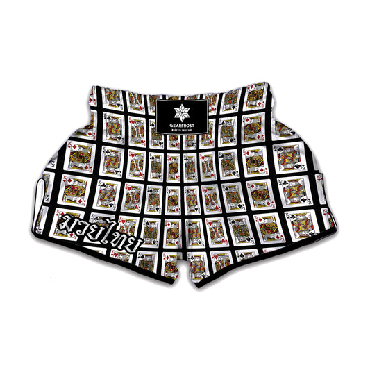 Four Kings Playing Cards Pattern Print Muay Thai Boxing Shorts