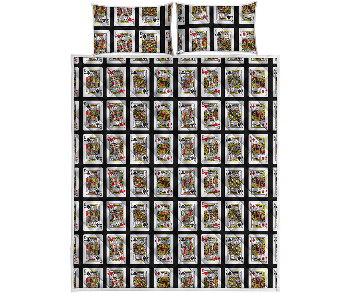 Four Kings Playing Cards Pattern Print Quilt Bed Set