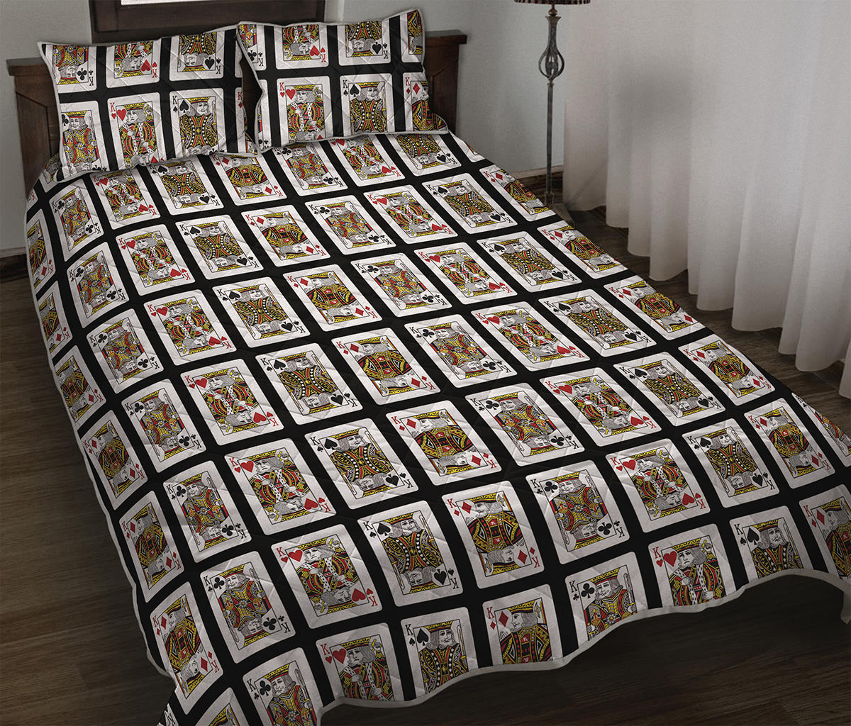 Four Kings Playing Cards Pattern Print Quilt Bed Set