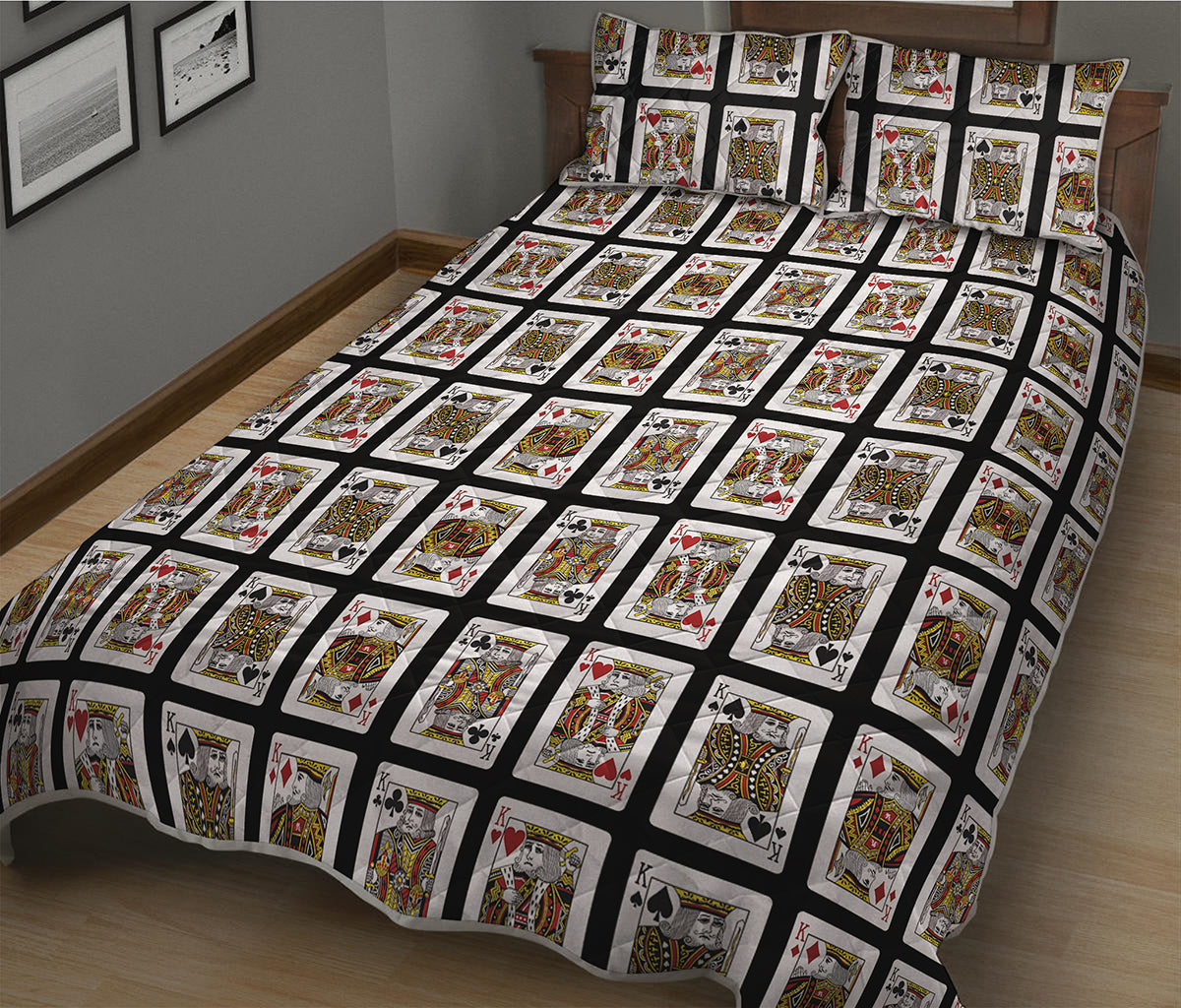 Four Kings Playing Cards Pattern Print Quilt Bed Set