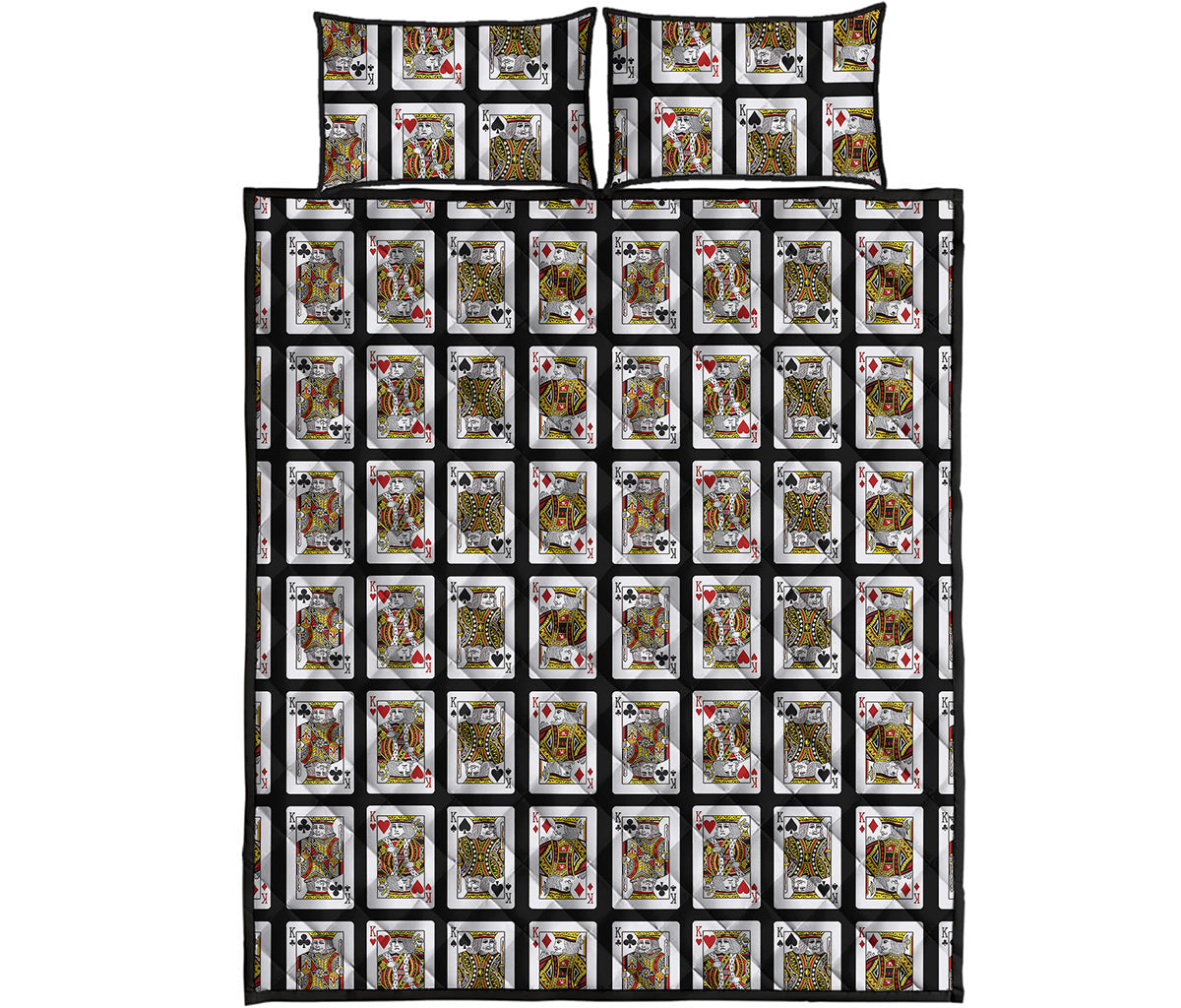 Four Kings Playing Cards Pattern Print Quilt Bed Set