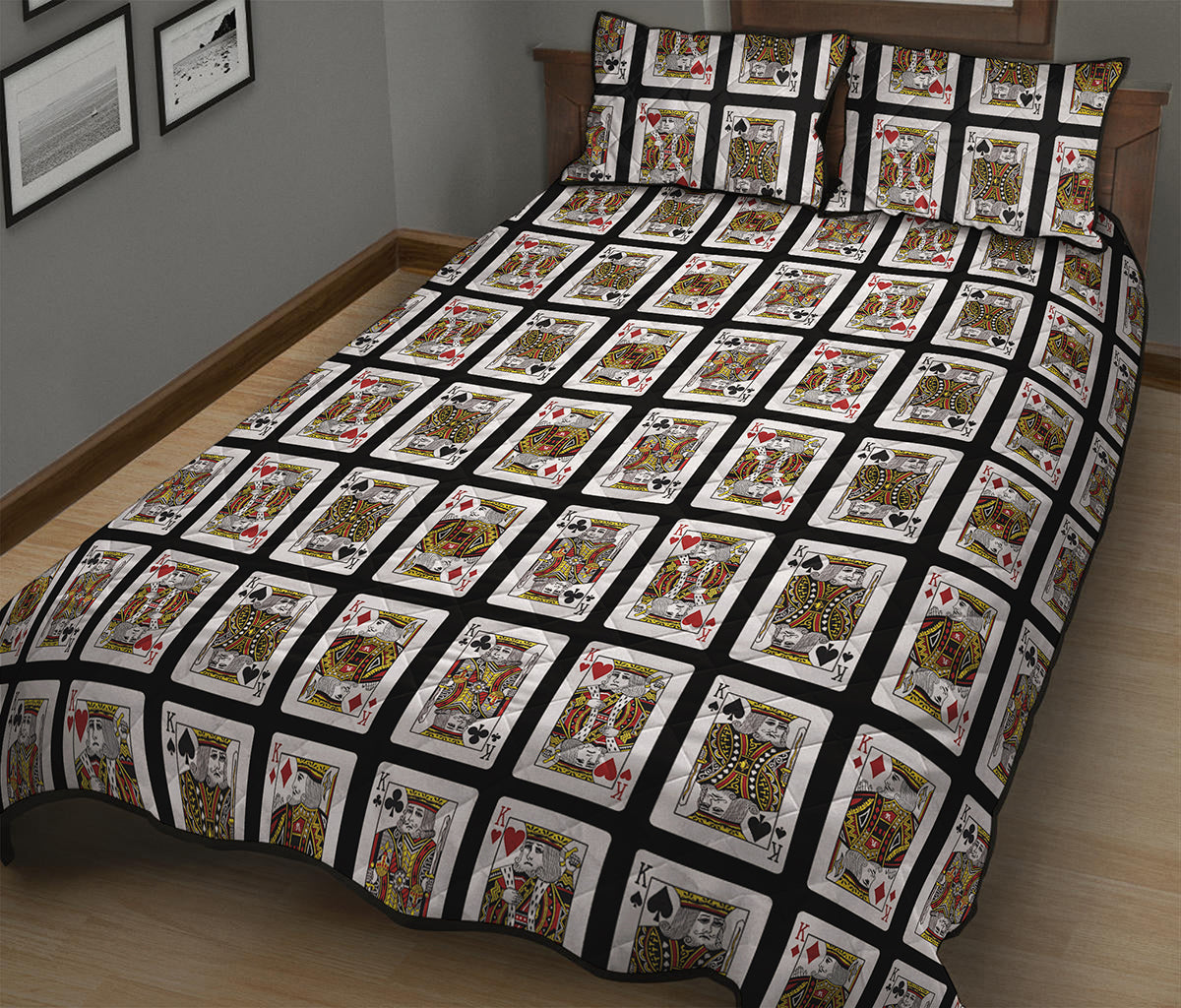 Four Kings Playing Cards Pattern Print Quilt Bed Set