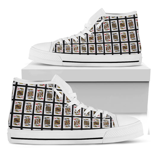 Four Kings Playing Cards Pattern Print White High Top Shoes
