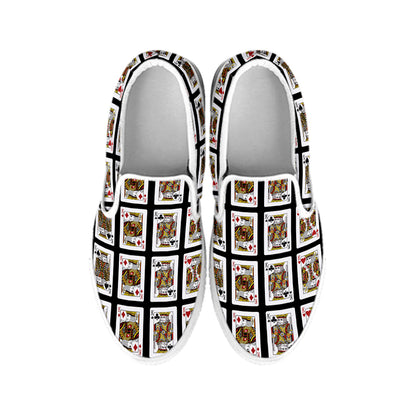 Four Kings Playing Cards Pattern Print White Slip On Shoes