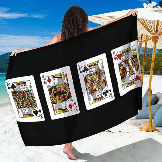 Four Kings Playing Cards Print Beach Sarong Wrap