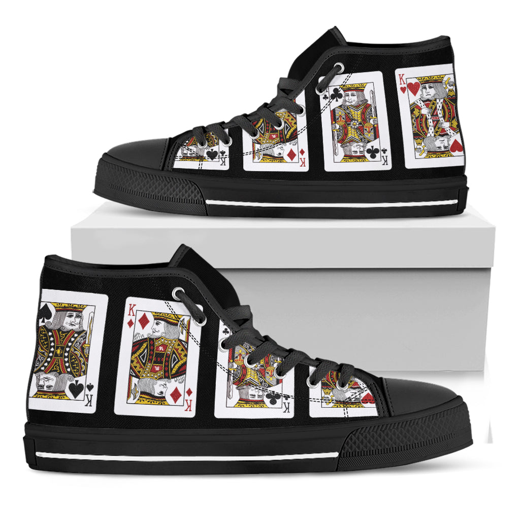 Four Kings Playing Cards Print Black High Top Shoes