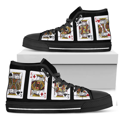 Four Kings Playing Cards Print Black High Top Shoes
