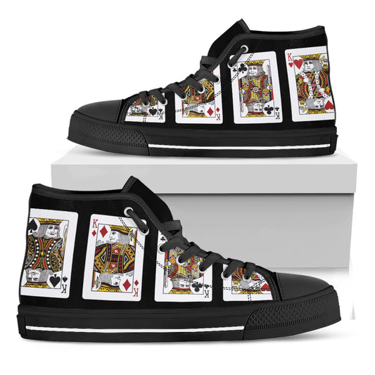 Four Kings Playing Cards Print Black High Top Shoes