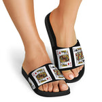 Four Kings Playing Cards Print Black Slide Sandals
