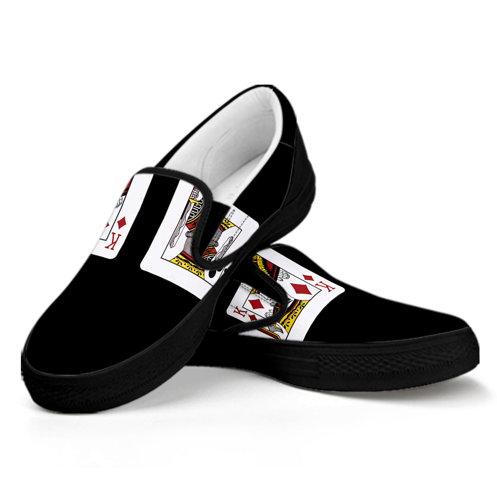 Four Kings Playing Cards Print Black Slip On Shoes
