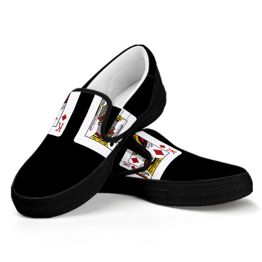 Four Kings Playing Cards Print Black Slip On Shoes