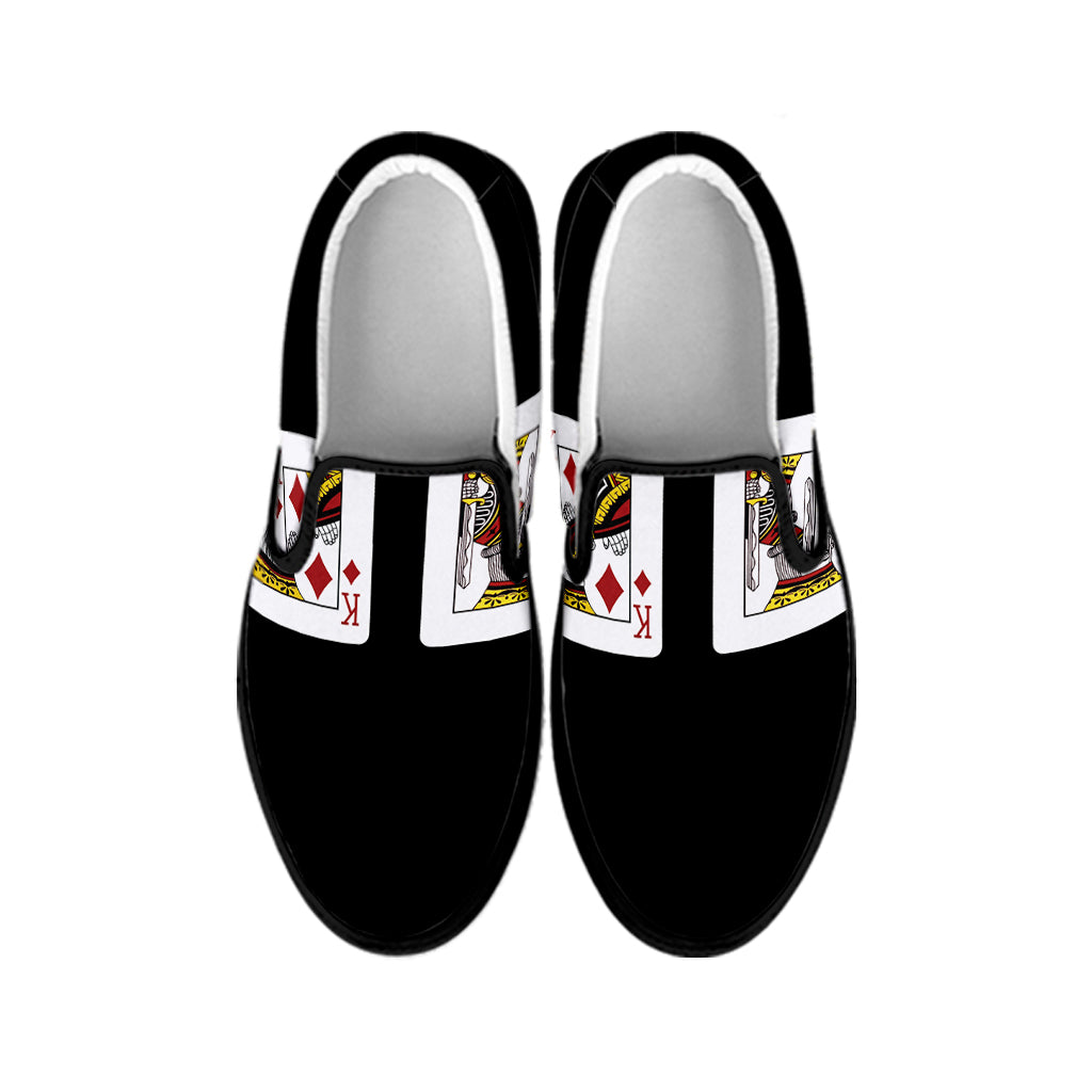 Four Kings Playing Cards Print Black Slip On Shoes