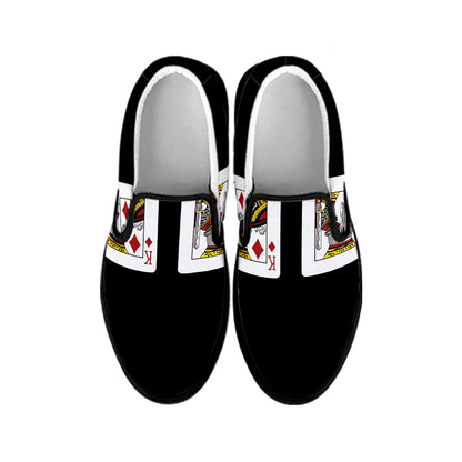 Four Kings Playing Cards Print Black Slip On Shoes