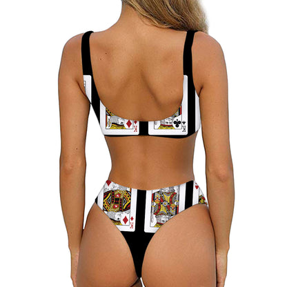 Four Kings Playing Cards Print Front Bow Tie Bikini