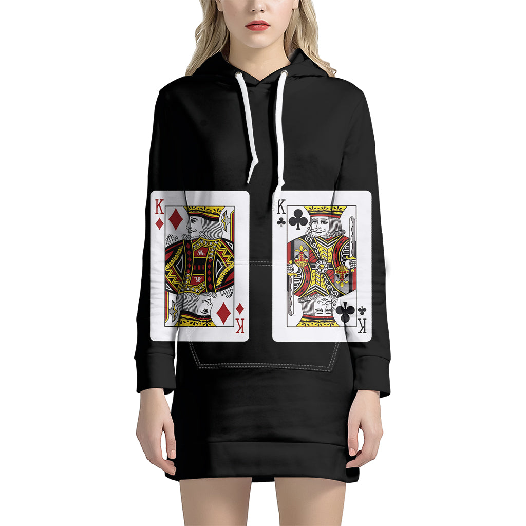 Four Kings Playing Cards Print Pullover Hoodie Dress