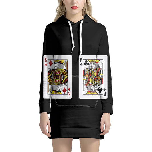 Four Kings Playing Cards Print Pullover Hoodie Dress