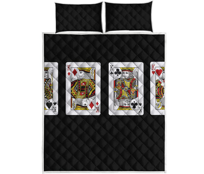 Four Kings Playing Cards Print Quilt Bed Set