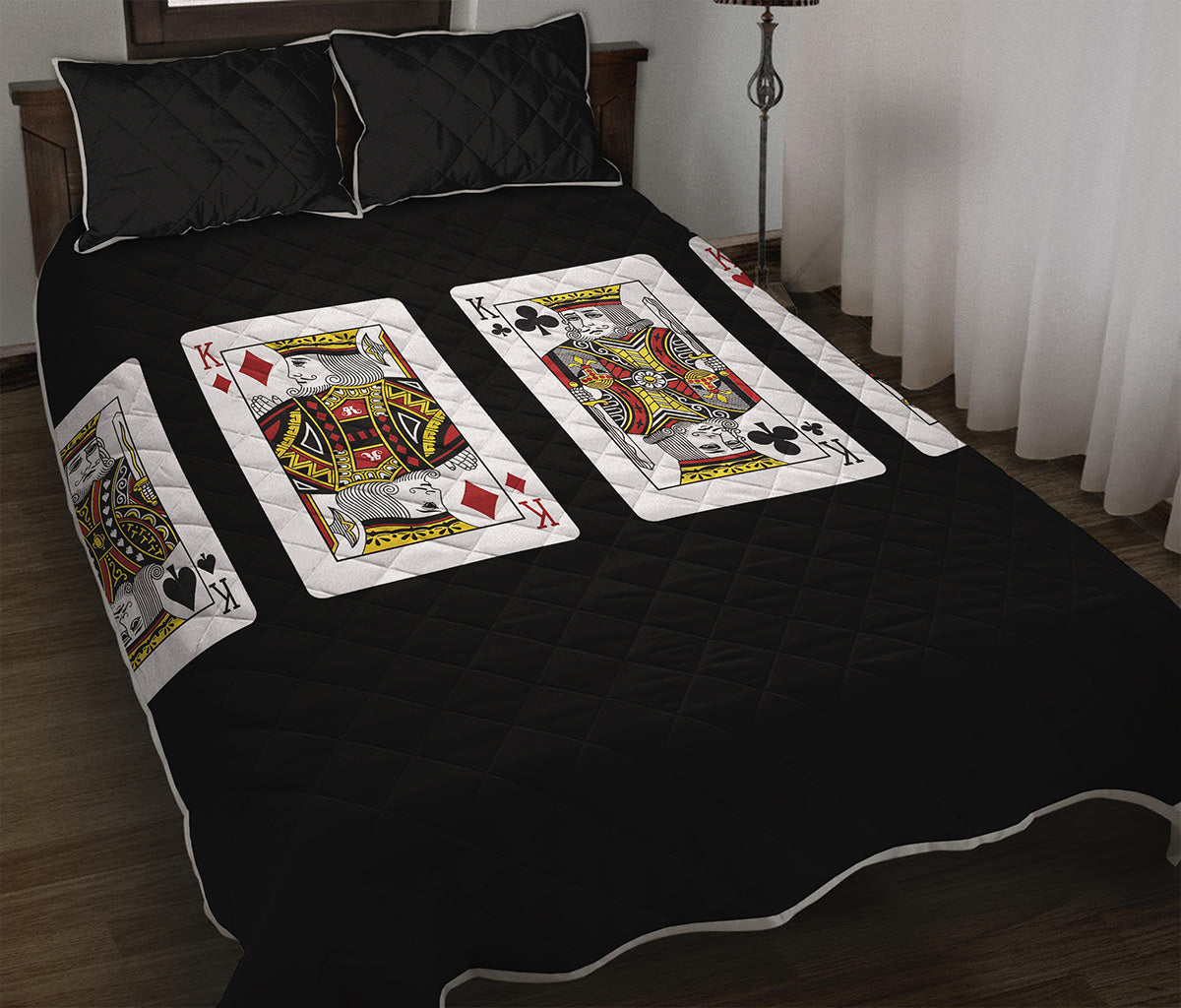 Four Kings Playing Cards Print Quilt Bed Set