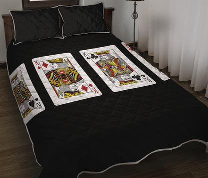 Four Kings Playing Cards Print Quilt Bed Set