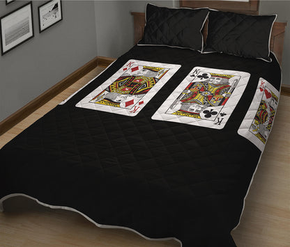 Four Kings Playing Cards Print Quilt Bed Set