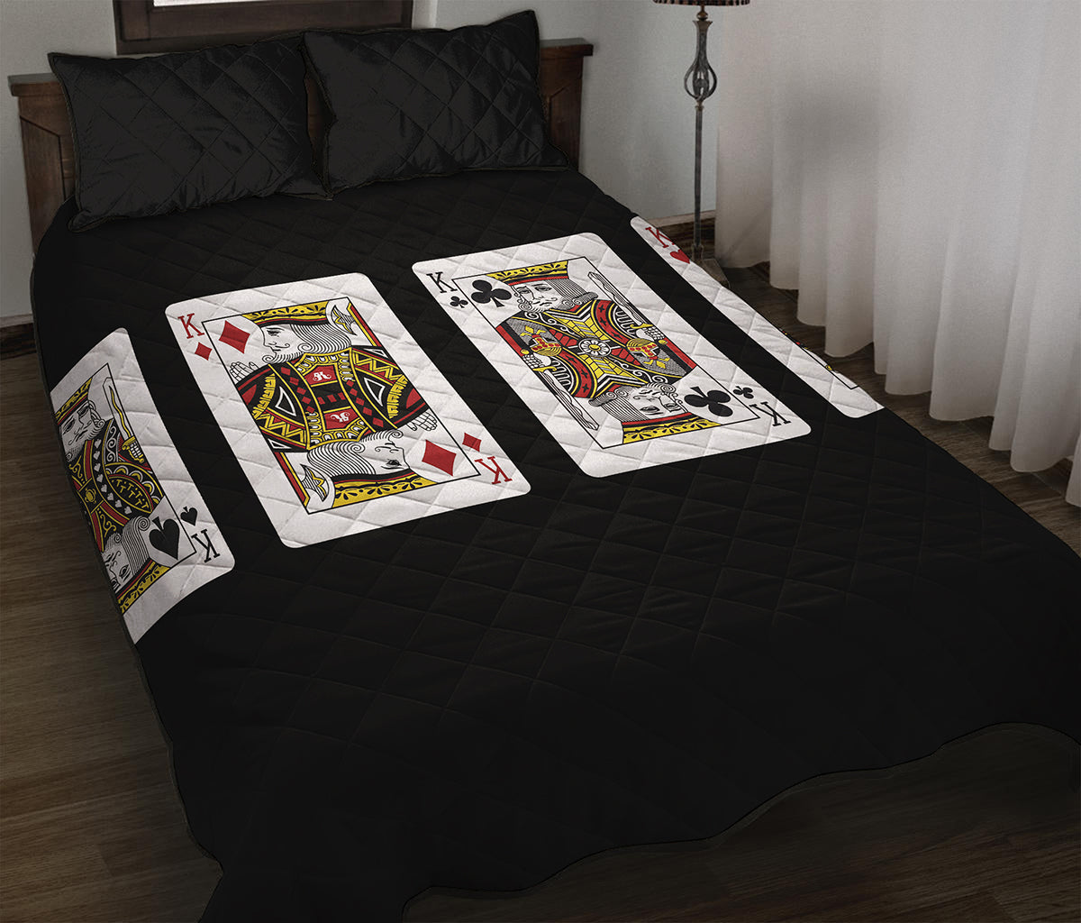 Four Kings Playing Cards Print Quilt Bed Set
