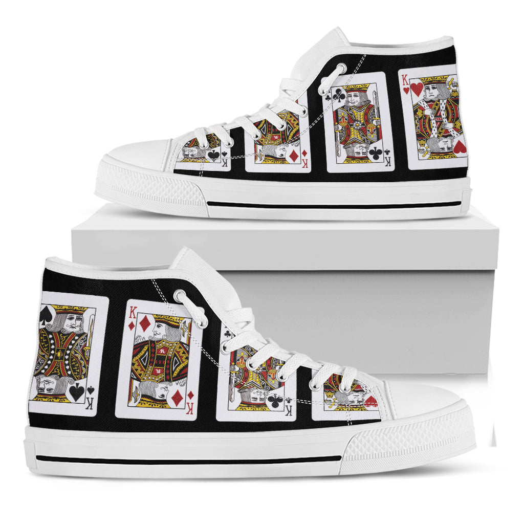 Four Kings Playing Cards Print White High Top Shoes