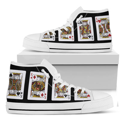 Four Kings Playing Cards Print White High Top Shoes