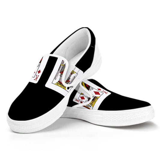 Four Kings Playing Cards Print White Slip On Shoes