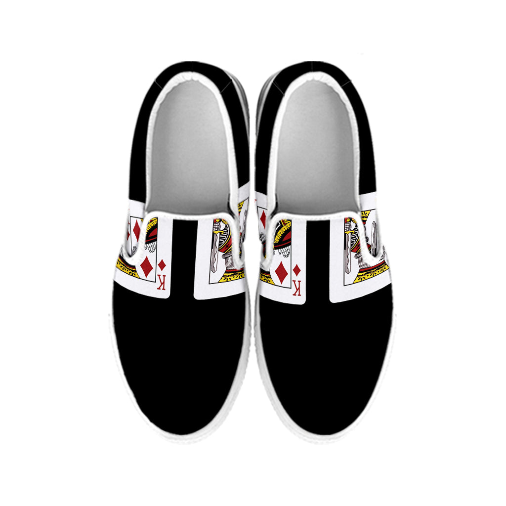 Four Kings Playing Cards Print White Slip On Shoes