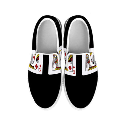 Four Kings Playing Cards Print White Slip On Shoes